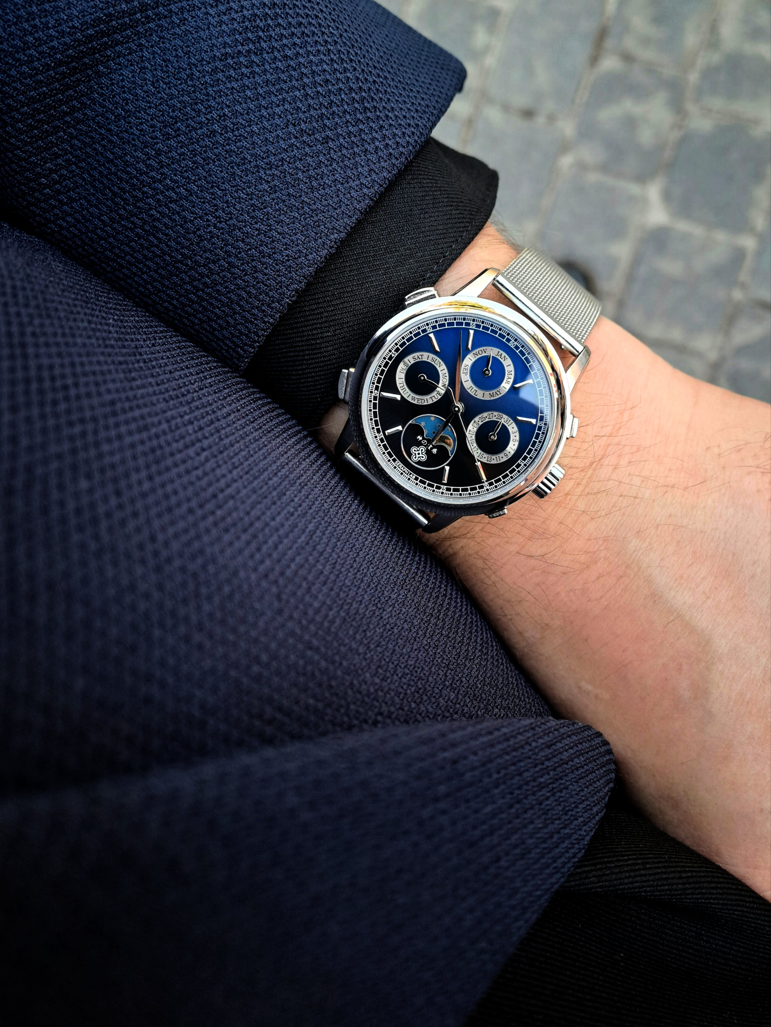 Blue-Black Triple Date Moonphase